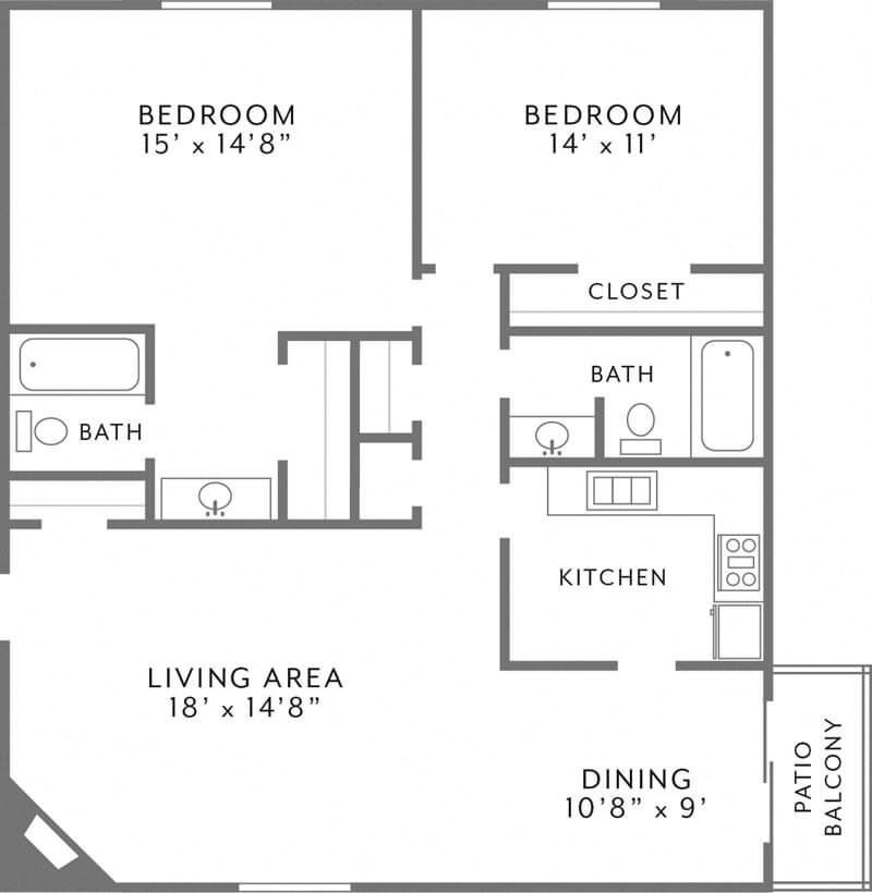 2 bed 2 bath apartment floor plan